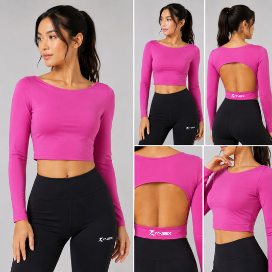 WOMEN'S LONG SLEEVE BACKLESS CROP TOP